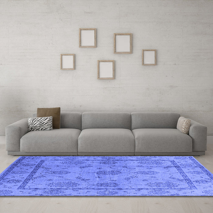 Machine Washable Oriental Blue Industrial Rug in a Living Room, wshurb3165blu