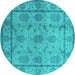 Round Machine Washable Oriental Turquoise Industrial Area Rugs, wshurb3165turq