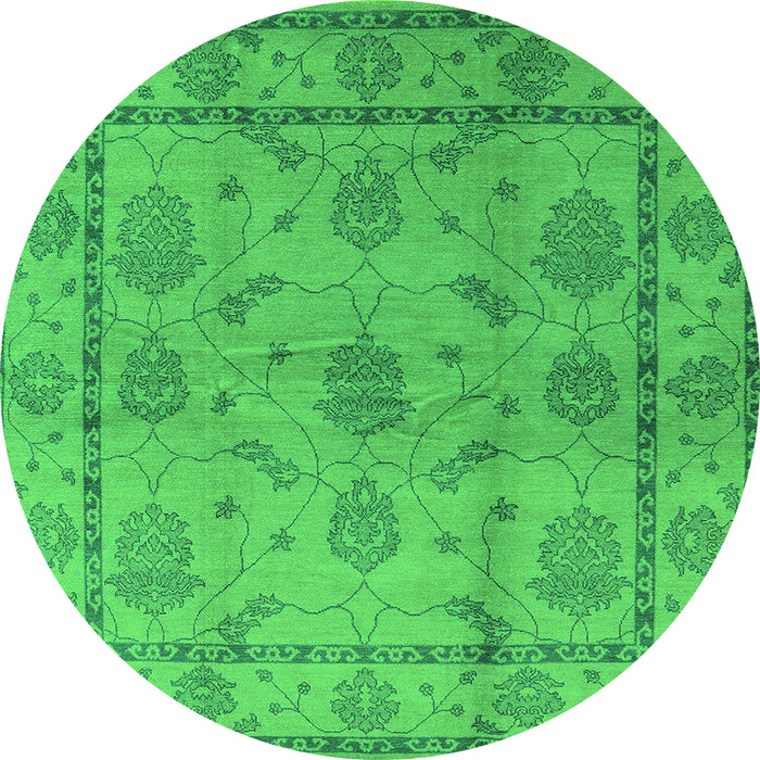 Round Machine Washable Oriental Green Industrial Area Rugs, wshurb3165grn