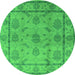 Round Machine Washable Oriental Green Industrial Area Rugs, wshurb3165grn