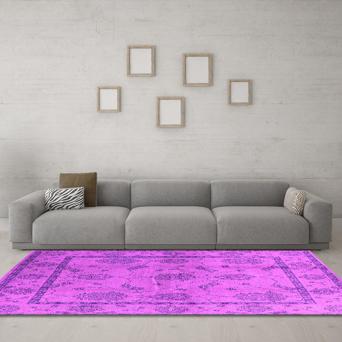 Machine Washable Oriental Pink Industrial Rug in a Living Room, wshurb3165pnk