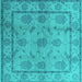 Square Machine Washable Oriental Turquoise Industrial Area Rugs, wshurb3165turq