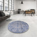 Round Mid-Century Modern Blue Gray Oriental Rug in a Office, urb3165