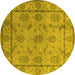 Round Machine Washable Oriental Yellow Industrial Rug, wshurb3165yw