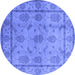 Round Machine Washable Oriental Blue Industrial Rug, wshurb3165blu