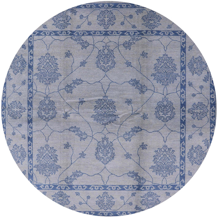 Round Mid-Century Modern Blue Gray Oriental Rug, urb3165