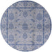 Round Mid-Century Modern Blue Gray Oriental Rug, urb3165