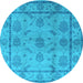 Round Machine Washable Oriental Light Blue Industrial Rug, wshurb3165lblu