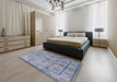 Mid-Century Modern Blue Gray Oriental Rug in a Bedroom, urb3165