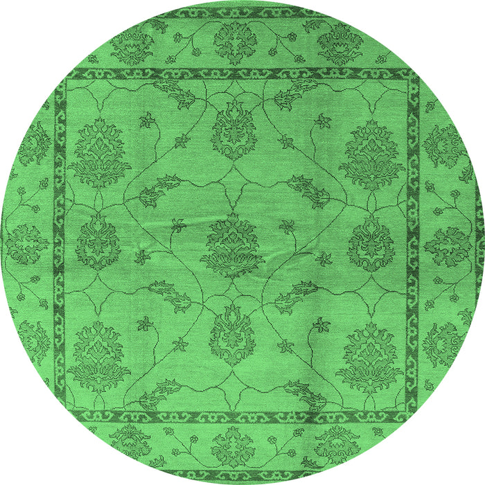 Round Machine Washable Oriental Emerald Green Industrial Area Rugs, wshurb3165emgrn