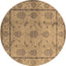 Round Machine Washable Oriental Brown Industrial Rug, wshurb3165brn