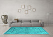 Machine Washable Oriental Turquoise Industrial Area Rugs in a Living Room,, wshurb3165turq