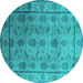 Round Machine Washable Oriental Turquoise Industrial Area Rugs, wshurb3166turq