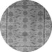 Round Machine Washable Oriental Gray Industrial Rug, wshurb3166gry