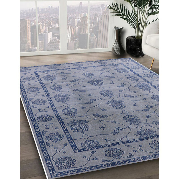 Mid-Century Modern Blue Gray Oriental Rug in Family Room, urb3166