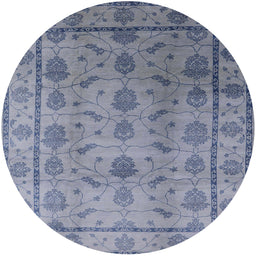Round Mid-Century Modern Blue Gray Oriental Rug, urb3166