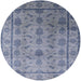 Round Mid-Century Modern Blue Gray Oriental Rug, urb3166