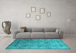 Machine Washable Oriental Turquoise Industrial Area Rugs in a Living Room,, wshurb3166turq
