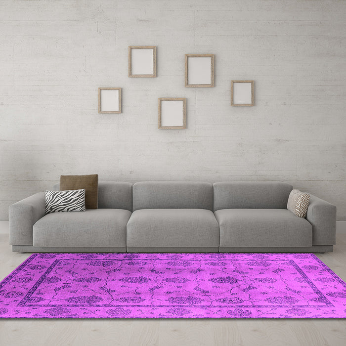 Machine Washable Oriental Pink Industrial Rug in a Living Room, wshurb3166pnk