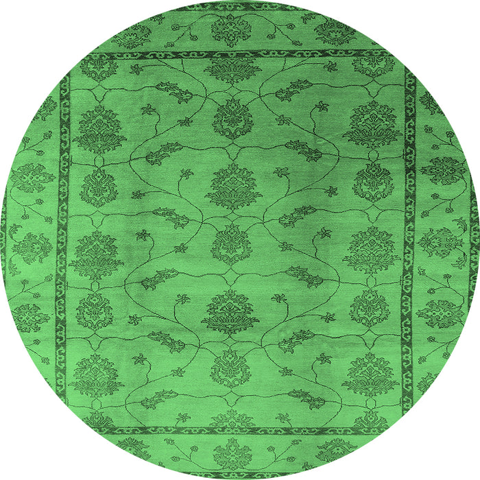 Round Machine Washable Oriental Emerald Green Industrial Area Rugs, wshurb3166emgrn