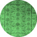 Round Machine Washable Oriental Emerald Green Industrial Area Rugs, wshurb3166emgrn