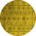 Round Machine Washable Oriental Yellow Industrial Rug, wshurb3166yw