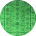 Round Machine Washable Oriental Green Industrial Area Rugs, wshurb3166grn