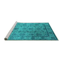 Sideview of Machine Washable Oriental Turquoise Industrial Area Rugs, wshurb3166turq