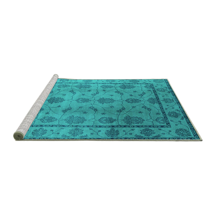 Sideview of Machine Washable Oriental Turquoise Industrial Area Rugs, wshurb3166turq