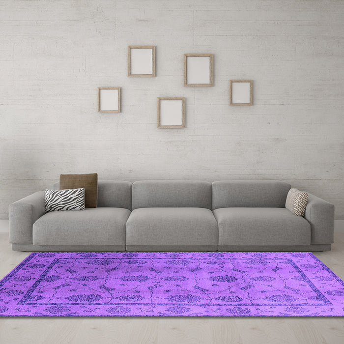 Machine Washable Oriental Purple Industrial Area Rugs in a Living Room, wshurb3166pur