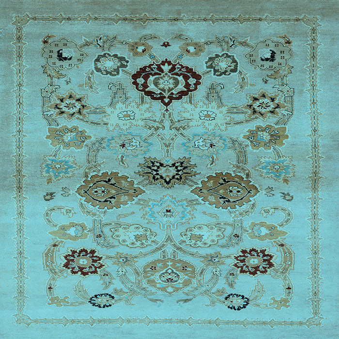 Square Machine Washable Oriental Light Blue Industrial Rug, wshurb3168lblu