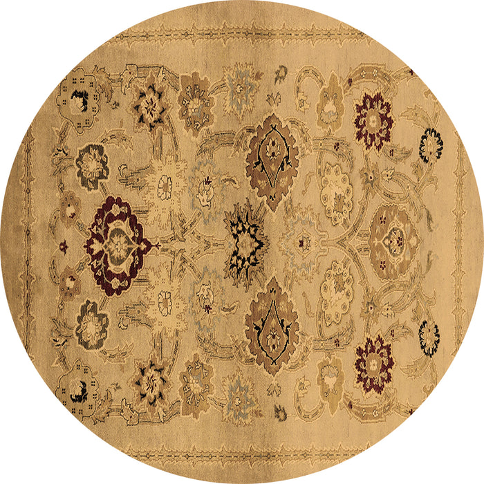 Round Machine Washable Oriental Brown Industrial Rug, wshurb3168brn