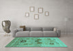 Machine Washable Oriental Turquoise Industrial Area Rugs in a Living Room,, wshurb3168turq