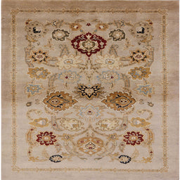 Square Mid-Century Modern Light Brown Oriental Rug, urb3168