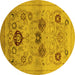 Round Machine Washable Oriental Yellow Industrial Rug, wshurb3168yw