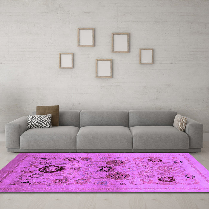 Machine Washable Oriental Purple Industrial Area Rugs in a Living Room, wshurb3168pur