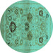 Round Machine Washable Oriental Turquoise Industrial Area Rugs, wshurb3168turq