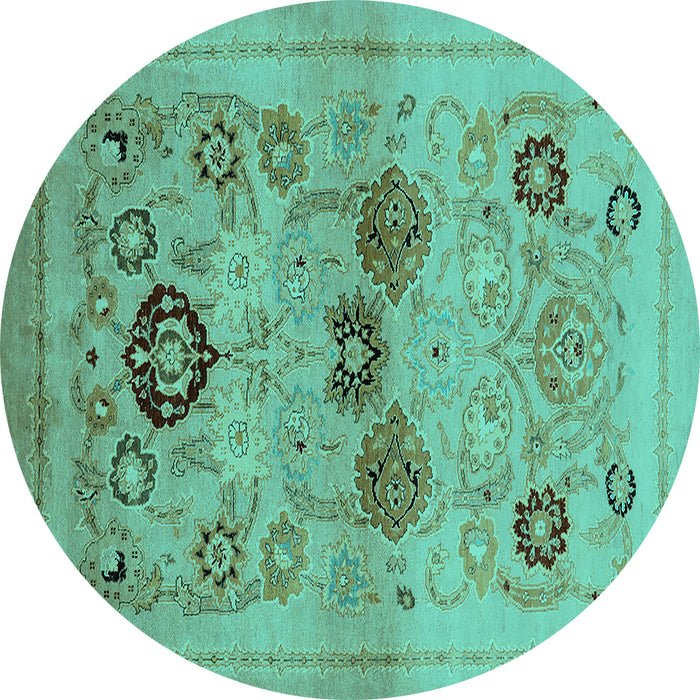 Round Oriental Turquoise Industrial Rug, urb3168turq