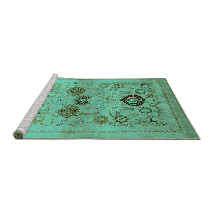 Sideview of Machine Washable Oriental Turquoise Industrial Area Rugs, wshurb3168turq