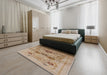 Mid-Century Modern Light Brown Oriental Rug in a Bedroom, urb3168