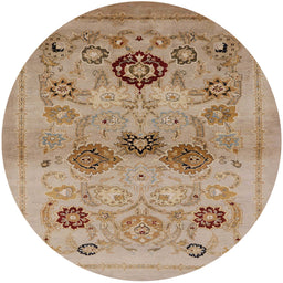 Round Mid-Century Modern Light Brown Oriental Rug, urb3168