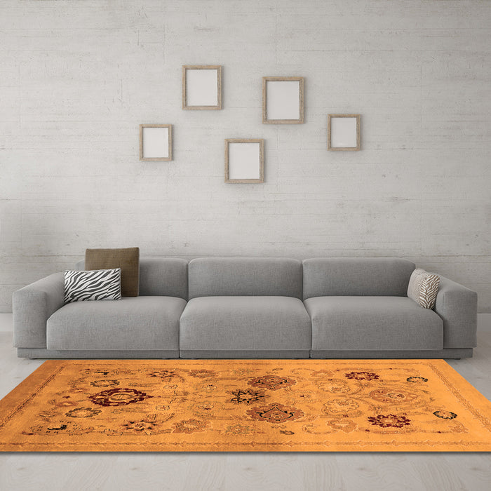 Machine Washable Oriental Orange Industrial Area Rugs in a Living Room, wshurb3168org