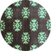 Round Oriental Turquoise Industrial Rug, urb3169turq