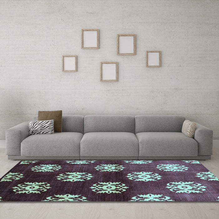 Machine Washable Oriental Light Blue Industrial Rug in a Living Room, wshurb3169lblu
