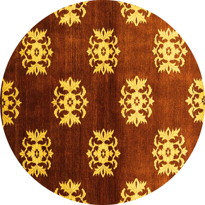 Round Machine Washable Oriental Yellow Industrial Rug, wshurb3169yw