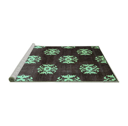 Sideview of Machine Washable Oriental Turquoise Industrial Area Rugs, wshurb3169turq