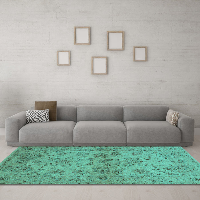 Machine Washable Oriental Turquoise Industrial Area Rugs in a Living Room,, wshurb3170turq