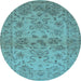 Round Machine Washable Oriental Light Blue Industrial Rug, wshurb3170lblu