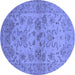 Round Machine Washable Oriental Blue Industrial Rug, wshurb3170blu