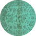 Round Machine Washable Oriental Turquoise Industrial Area Rugs, wshurb3170turq